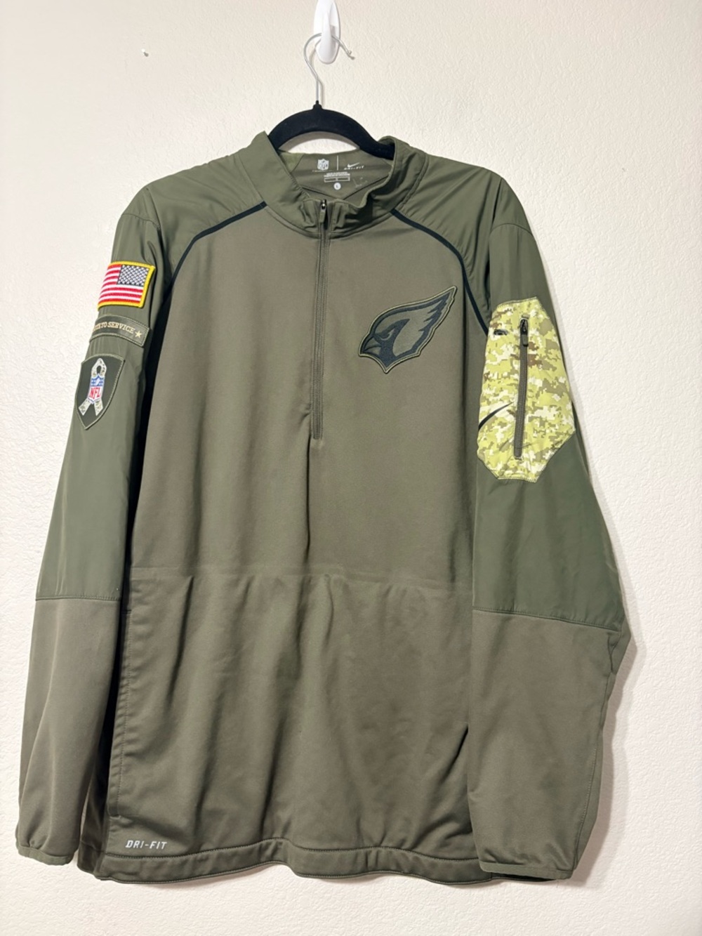 Nike NFL Arizona Cardinals Salute to Service Olive Quarter-Zip Pullover Jacket L